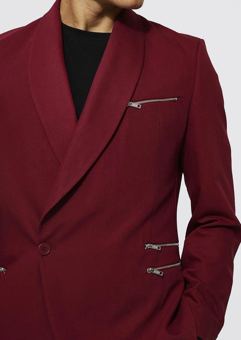 Burgundy Double Breasted Suit with Zip
