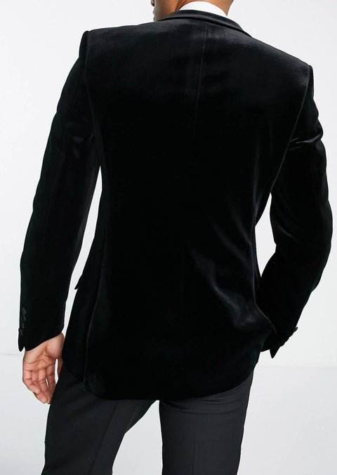 Black Velvet Tuxedo Blazer Suit with Peak Lapel