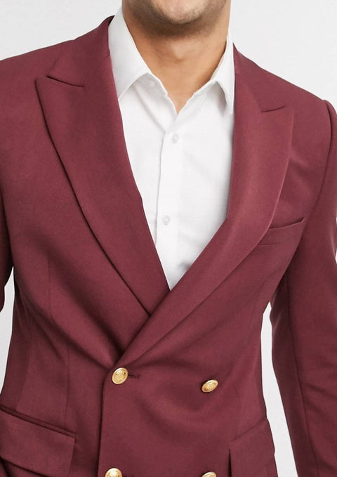 Burgundy Double Breasted Blazer Suit