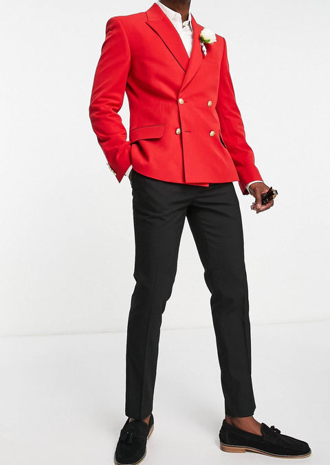 Red Double Breasted Blazer With Gold Buttons