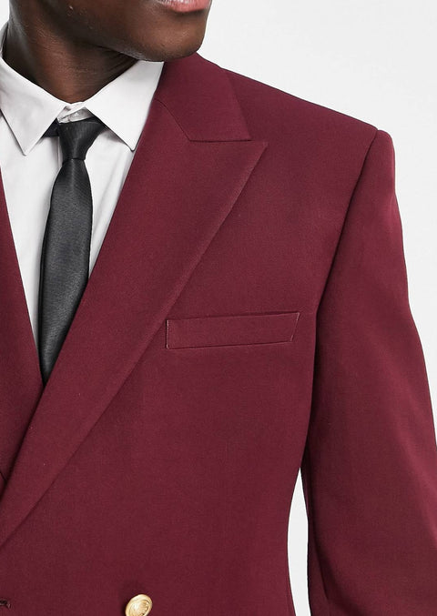 Burgundy Double Breasted Blazer With Gold Buttons