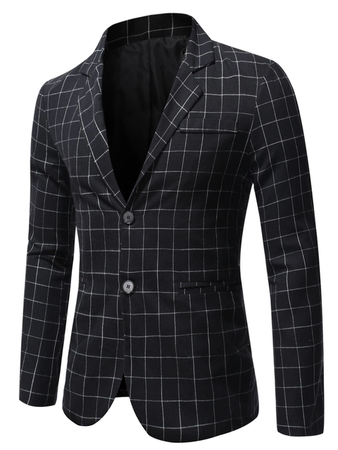 Slim Black Checkered Grid Blazer
