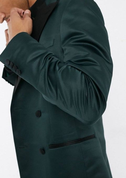 Green Double Breasted Blazer with Black Lapel