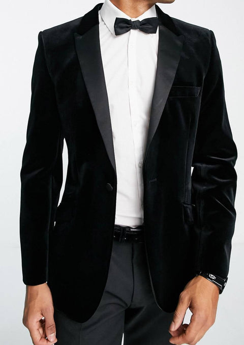 Black Velvet Tuxedo Blazer Suit with Peak Lapel