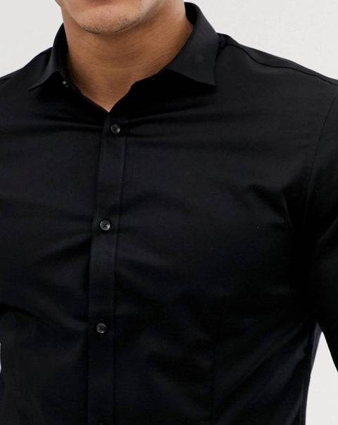 Black super slim fit smart shirt