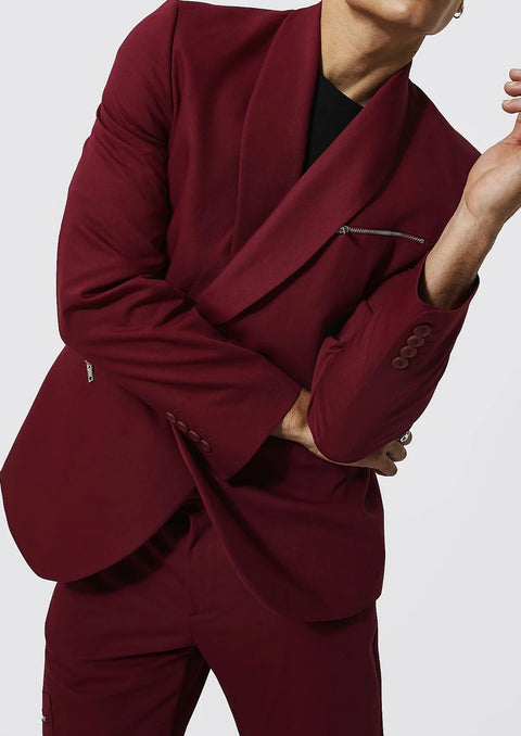 Burgundy Double Breasted Suit with Zip