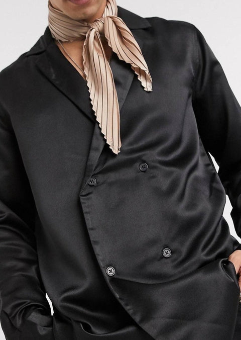 Black Double Breasted Shirt in Sateen