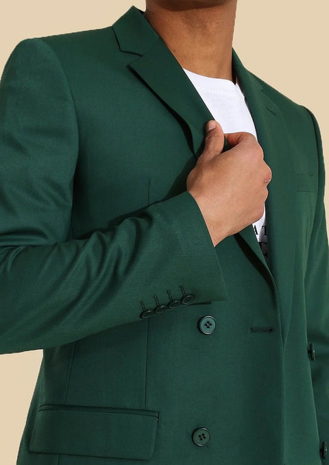 Green Double Breasted Slim Fit Blazer Suit