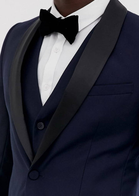 Navy Tuxedo Blazer Suit with Black Lapel
