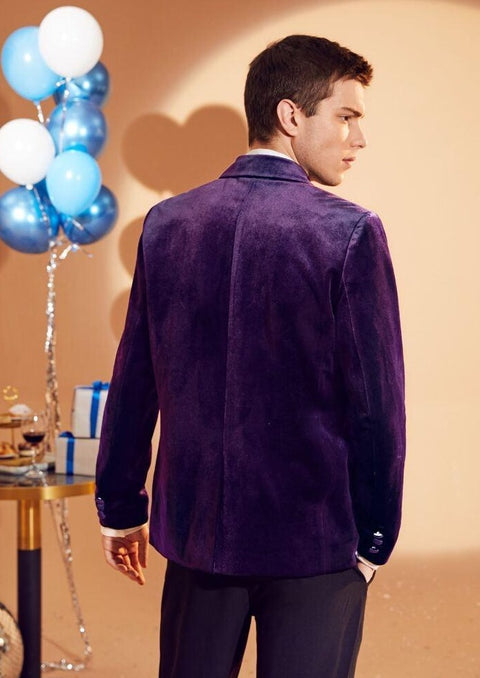 Purple Double Breasted Blazer in Velvet