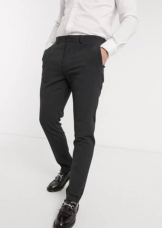 Mens Black Polyester Solid Flat Front Formal Trousers