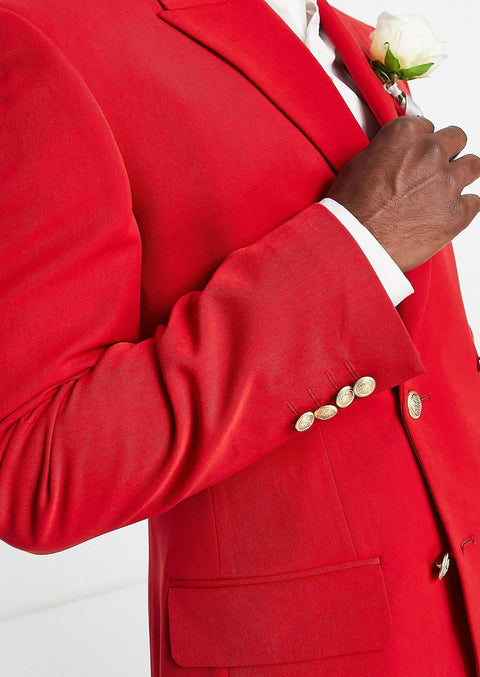 Red Double Breasted Blazer With Gold Buttons