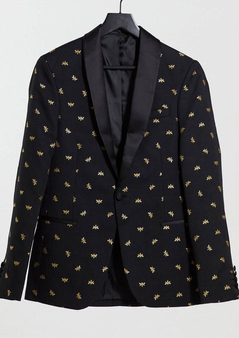 Black and Gold Embroidered Blazer