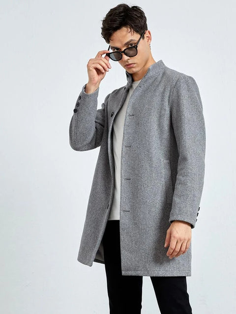 Slim Fit Grey Overcoat Jacket