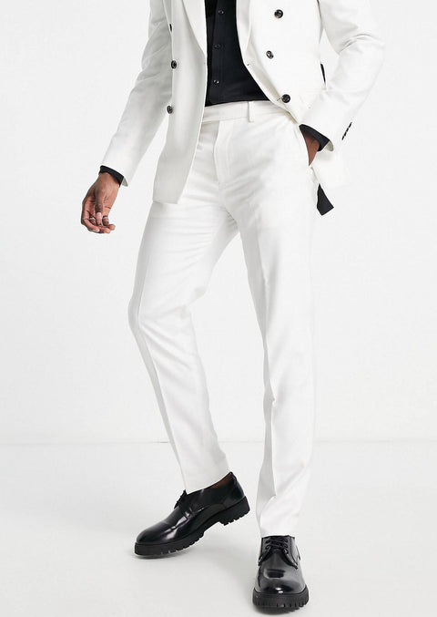 Slim White Double Breasted Suit With Black Buttons
