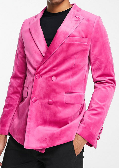 Pink Velvet Double Breasted Blazer tumuh