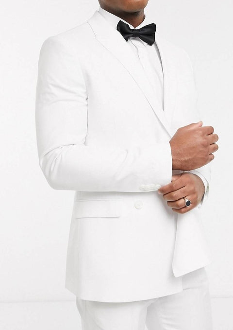 White Double Breasted Slim Fit Suit / Blazer