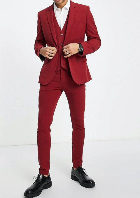 Slim Fit Red Notch Lapel Suit