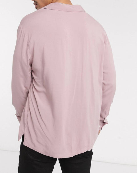 Pink relaxed viscose shirt with low revere collar