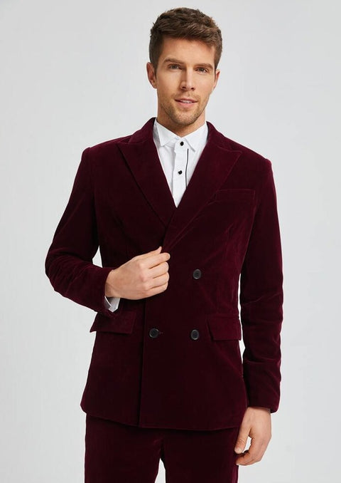 Burgundy velvet double breasted suit