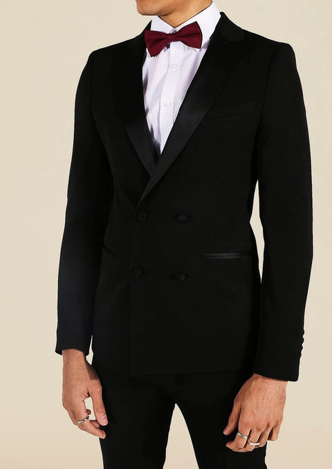 Black Double Breasted Tuxedo Blazer Suit With Satin Lapel