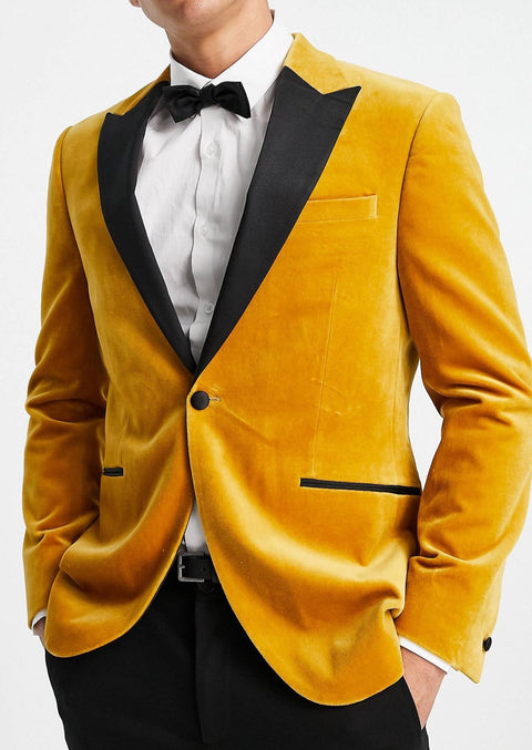 Yellow Velvet Tuxedo Blazer