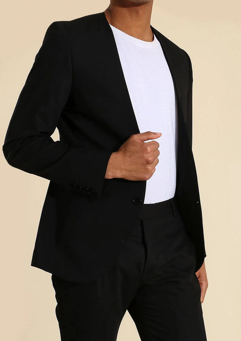 Slim Fit Black Collarless Suit Jacket