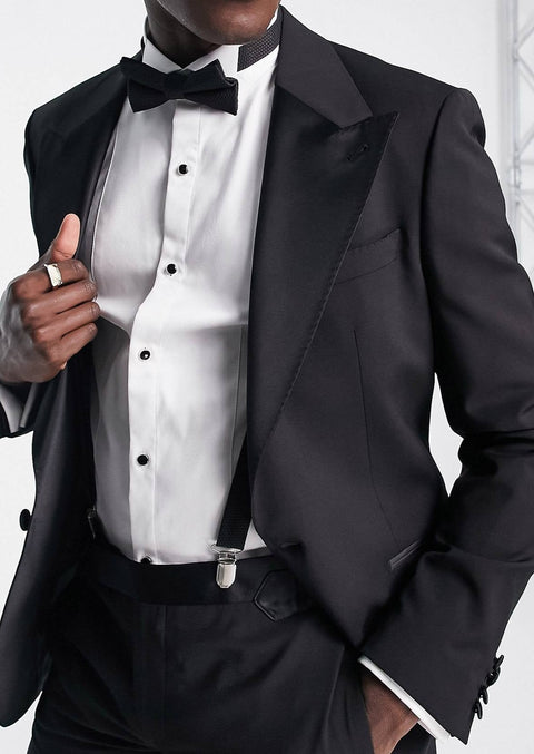 Peak Lapel Black Single Breasted Tuxedo Suit For Wedding