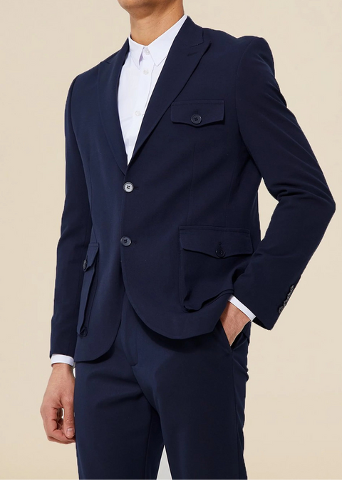 Navy Slim Suit Jacket With Utility Pocket