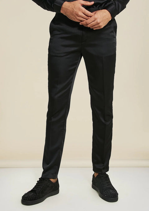 Black Satin Slim Fit Notch Lapel Blazer Suit