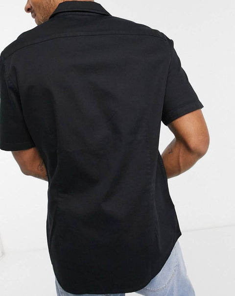 Short sleeve with revere collar in black