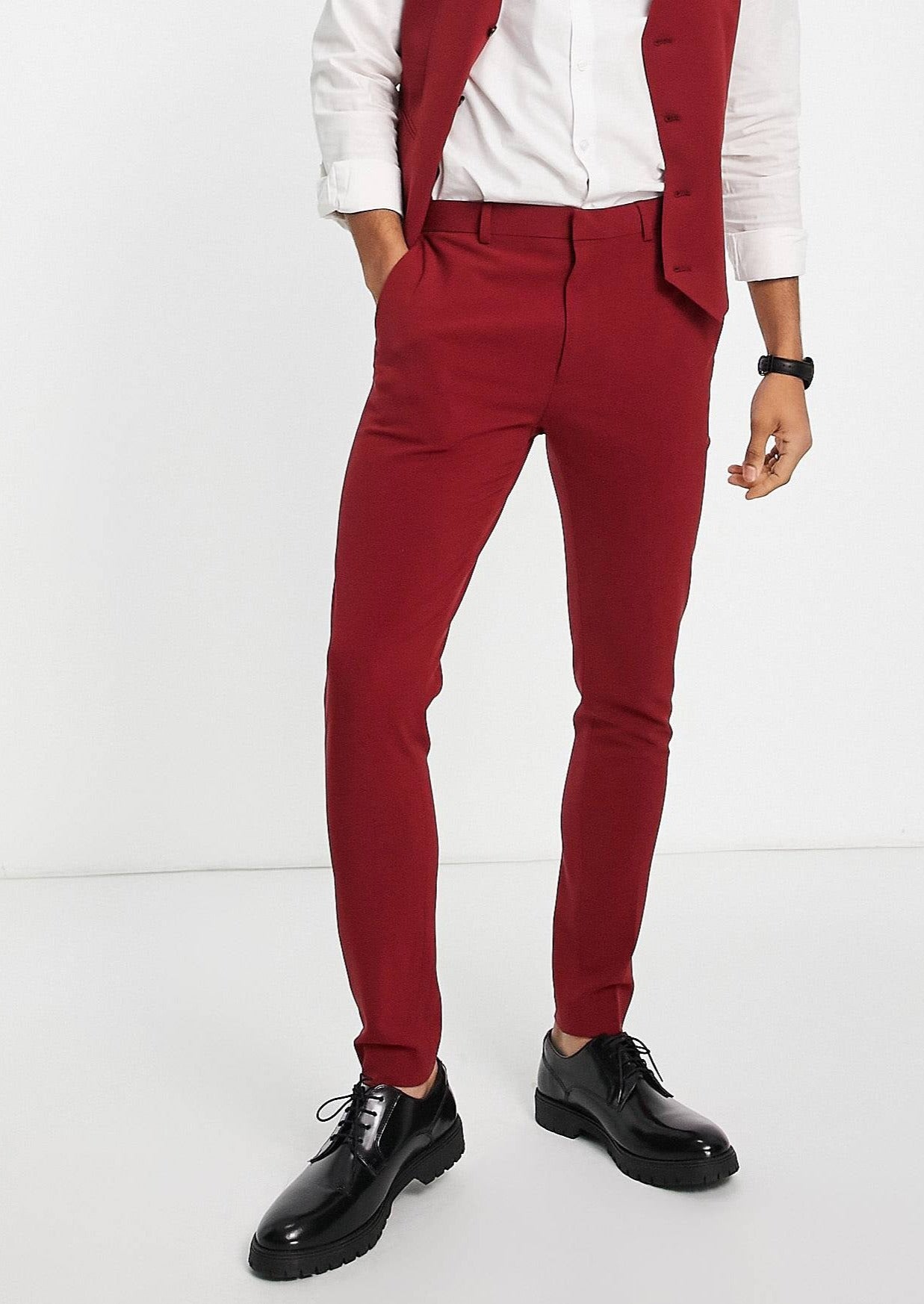 Buy Rr Blue Slim Fit FlatFront Trousers  Red Color Men  AJIO LUXE