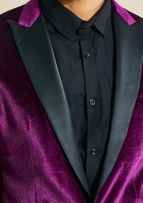 Wedding Purple Velvet Tuxedo Blazer Suit