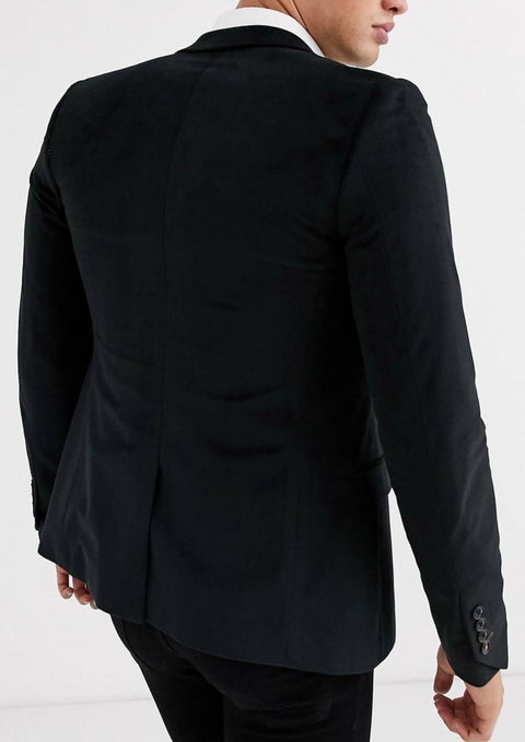 Black Suede Velvet Skinny Suit Jacket Blazer