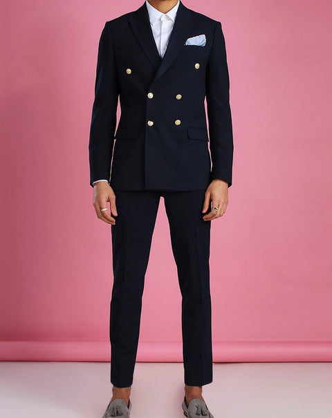 Navy slim fit double breasted suit/jacket