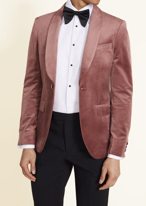 Slim Fit Dusky Pink Velvet Tuxedo Blazer Suit