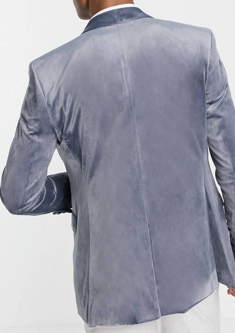 Grey velvet blazer with shawl collar