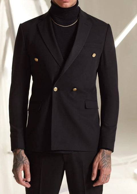 Black Double Breasted Suit with Gold Buttons