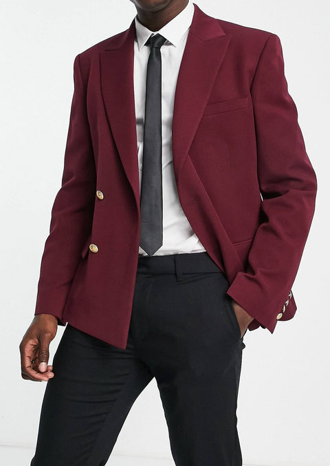 Burgundy Double Breasted Blazer with Gold Buttons