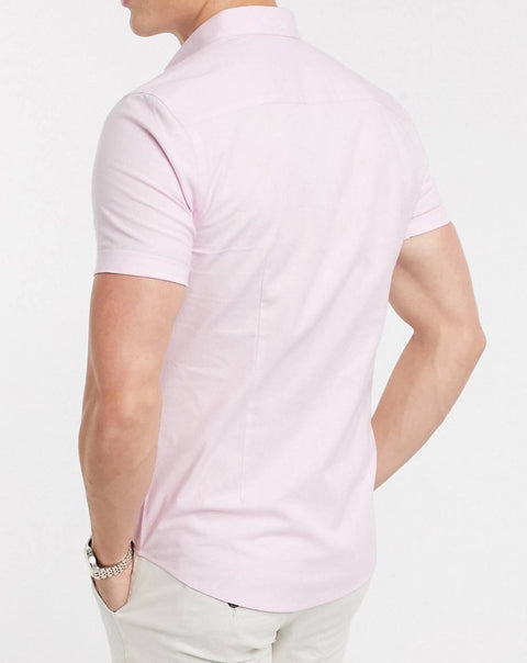 Pink short sleeve muscle fit shirt