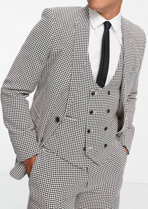 Checkered Dogtooth Slim Fit Suit for Wedding