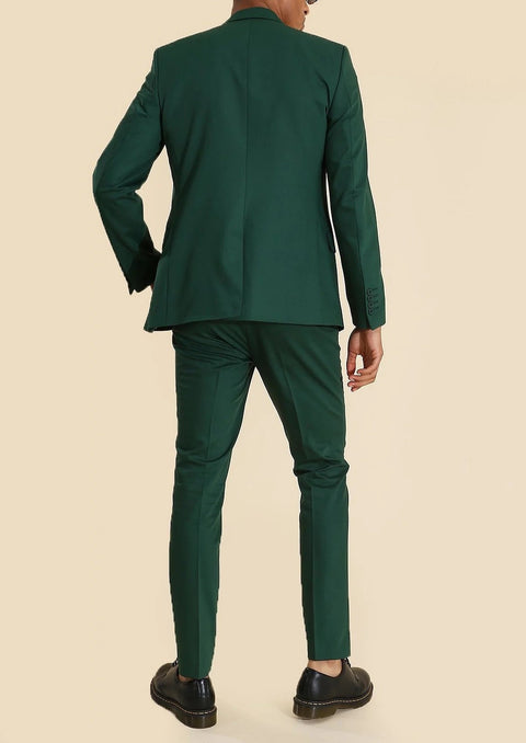 Green Double Breasted Slim Fit Blazer Suit