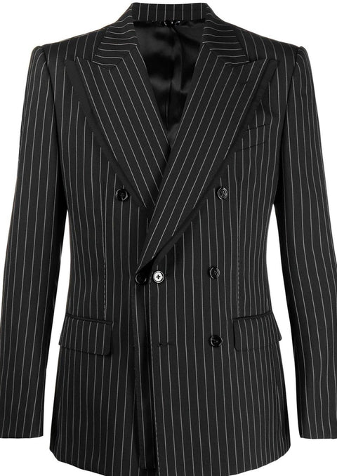 Double Breasted Black and White Stripes Suit