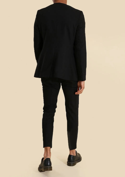 Collarless suit jacket hot sale