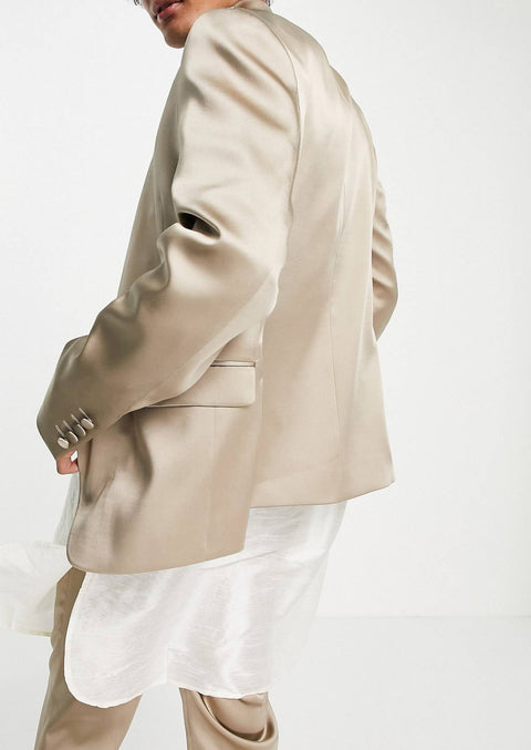Wedding Skinny Suit Bronze Jacket With White Kurta