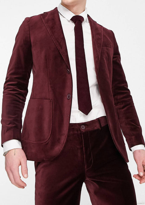 Burgundy Velvet Blazer Suit
