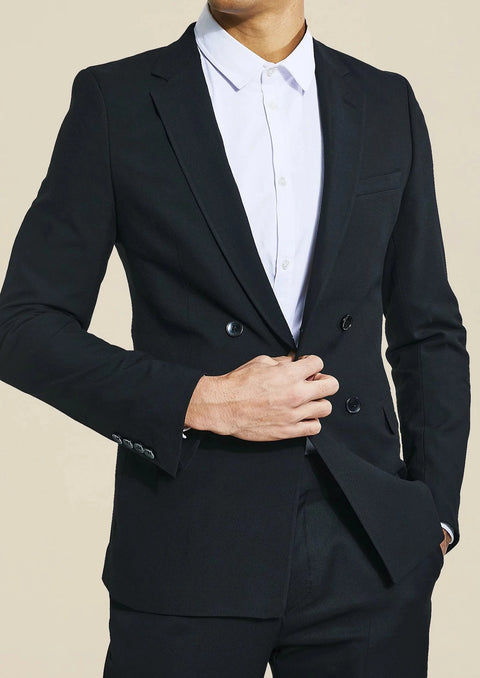 Skinny Fit Black Double Breasted Blazer Suit