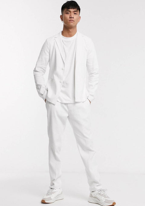 White Casual Linen Mix Suit Jacket