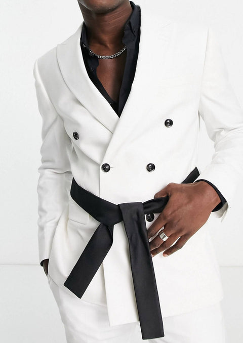 Slim White Double Breasted Suit With Black Buttons