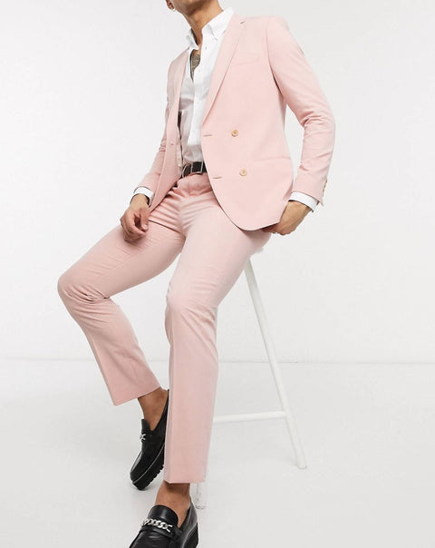Double Breasted Slim fit Suit in Pink